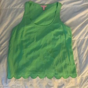 Lilly Pulitzer Carlina Silk Scalloped Hem Tank Neon Green